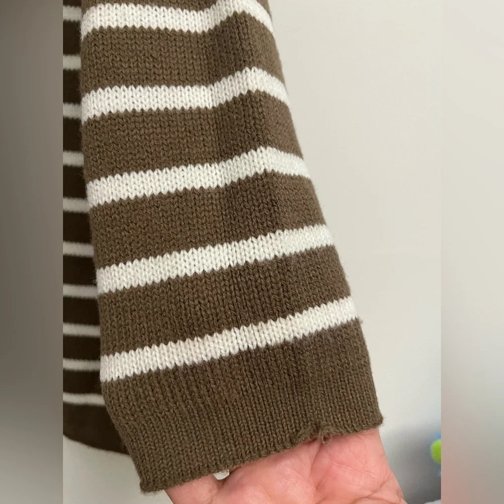 Belle Du Jour Brown and White Striped Cowl Neck Sweater. Size S